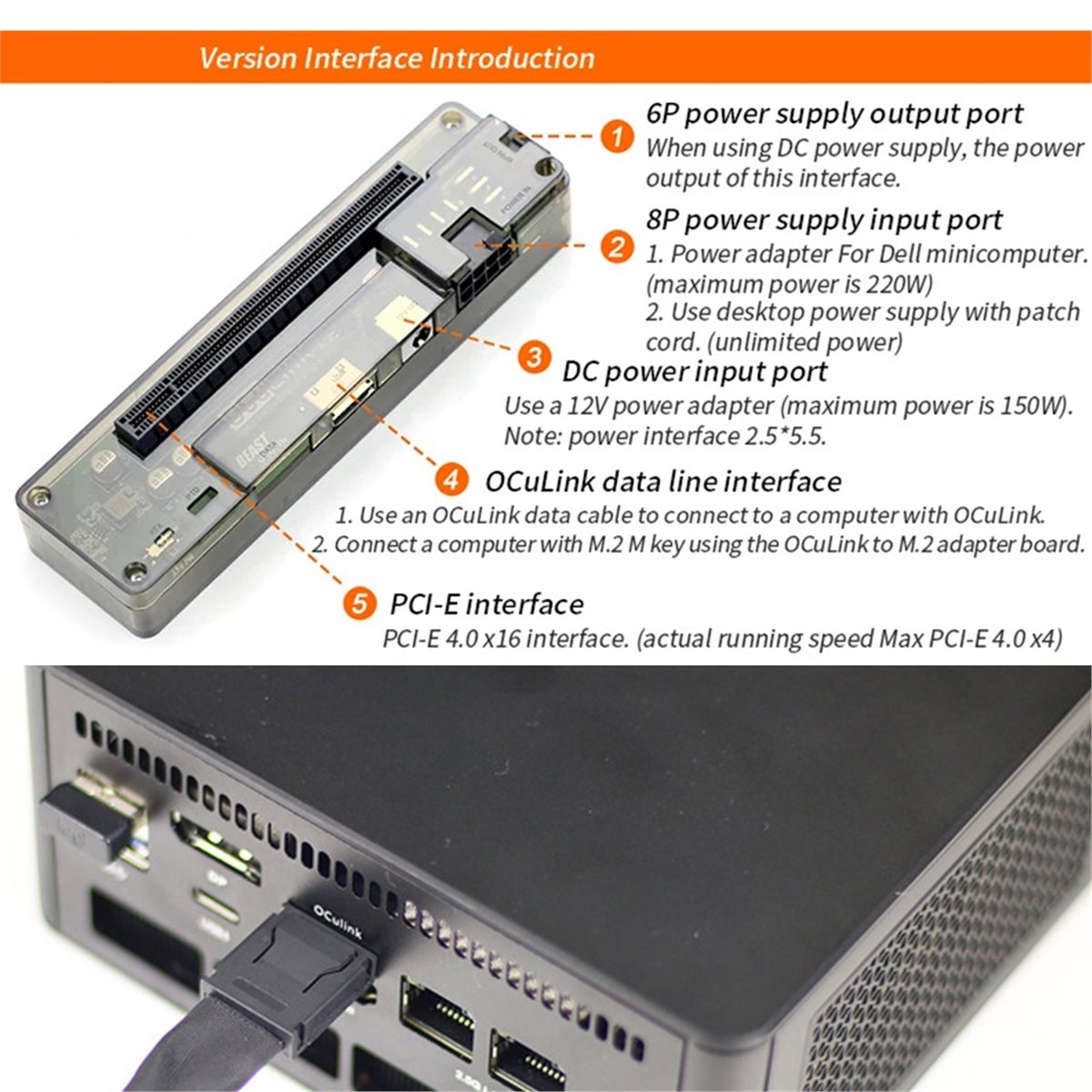 External Gpu Dock Pcie 4.0 Oculink - OCuLink GPU 독(M.2 M 키-OCuLink 어댑터