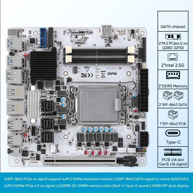 12/13/14세대 NAS 메인보드 Q670 8*SAT - Lga 1700 Ddr5 Itx Motherboard 리뷰 및 가격